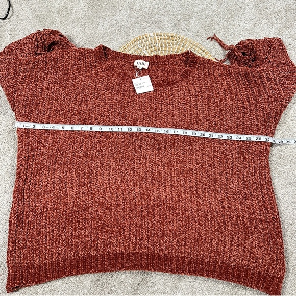 NWT BiBi Chenille Fringe Longsleeve Sweater Boho Western in Vintage Brick XL - Picture 13 of 14
